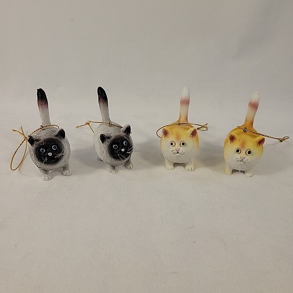 Four Mini Resin Cat Christmas Ornaments